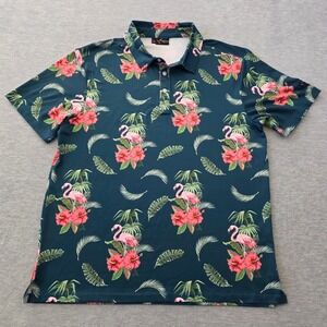 Yatta Golf Men's Flamingo Floral Print Short Sleeve Polo Shirt Size Large